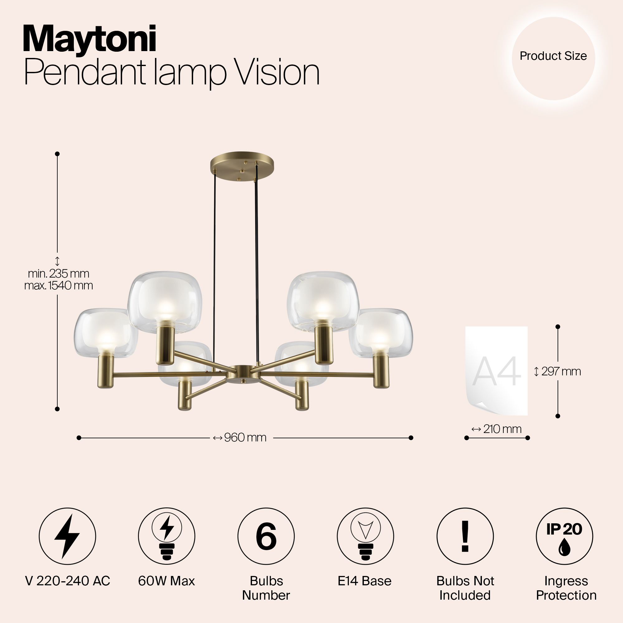 Подвесная люстра Maytoni Vision MOD411PL-06G_MY