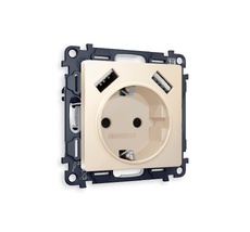 Розетка Ambrella Volt ALFA 2USB A+A 18W быстрая зарядка с заземлением со шторками 2P+E 16A-250V QUANT MA329010_AMB