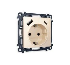 Розетка Ambrella Volt ALFA 2USB A+C 20W быстрая зарядка с заземлением и шторками 2P+E 16A-250V QUANT MA310010_AMB