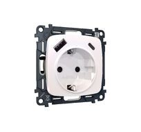 Розетка Ambrella Volt OMEGA 2USB A+C 20W быстрая зарядка с заземлением и шторками 2P+E 16A-250V QUANT MO210010_AMB