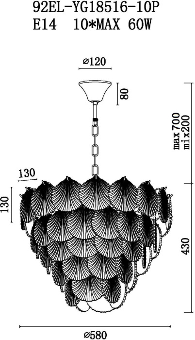 Подвесная люстра Garda Decor 92EL-YG18516-10P