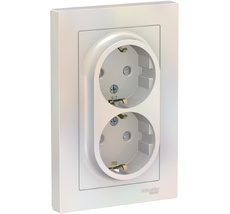 Розетка встраиваемая двойная с заземлением и шторками (жемчужный) Systeme Electric ATN000426