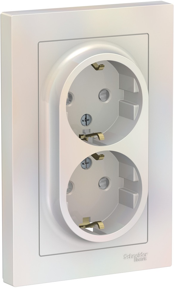 Розетка встраиваемая двойная с заземлением и шторками (жемчужный) Systeme Electric ATN000426