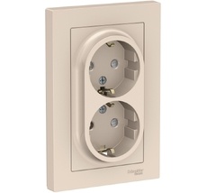 Розетка встраиваемая двойная с заземлением и шторками (бежевый) Systeme Electric ATN000226