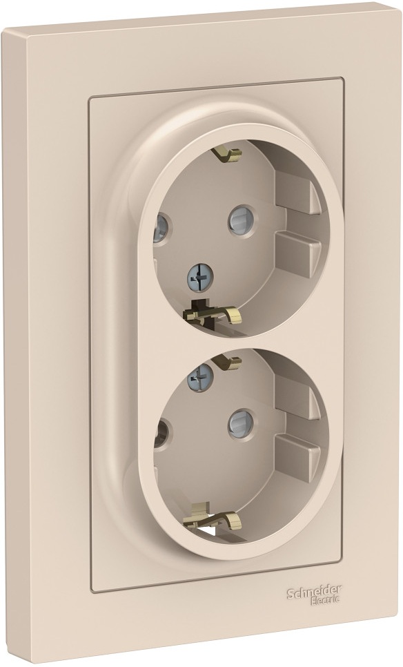 Розетка встраиваемая двойная с заземлением и шторками (бежевый) Systeme Electric ATN000226