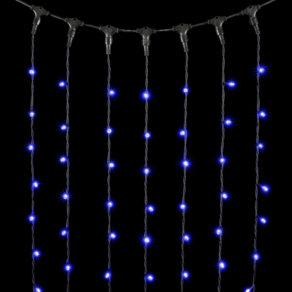 Гирлянда Занавес 2 x 3 м Синий 220В, 600 LED, Провод Черный Каучук, IP65 LL602-1-2B