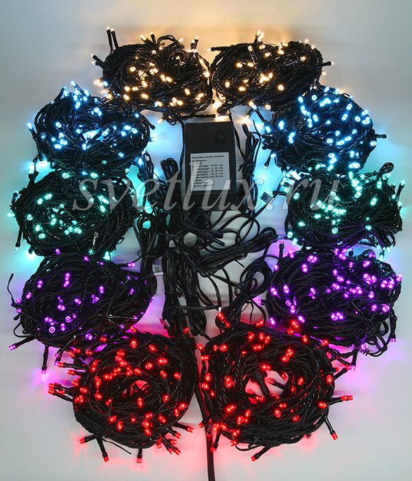 

Комплект 5 Разноцветных Нитей по 20м, 900 LED, Провод Черный Силикон, IP65 03-073, 03-073