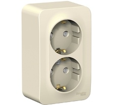 Розетка накладная двойная с заземлением и шторками (молочный) Systeme Electric BLNRA011212