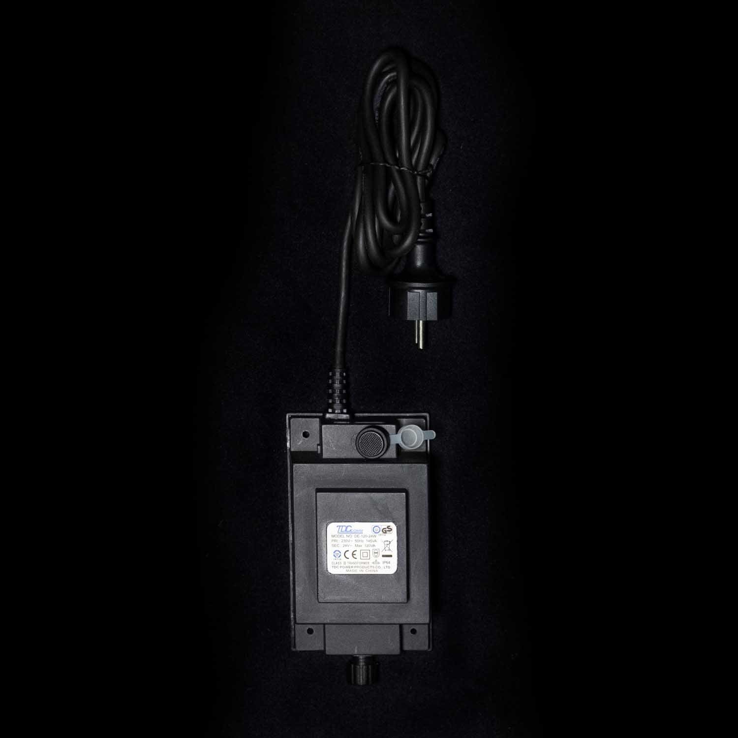 Трансформатор 120W для Силиконовых Нитей 24В, до 3000 LED, Провод Черный Каучук, IP65 EA120-3000L