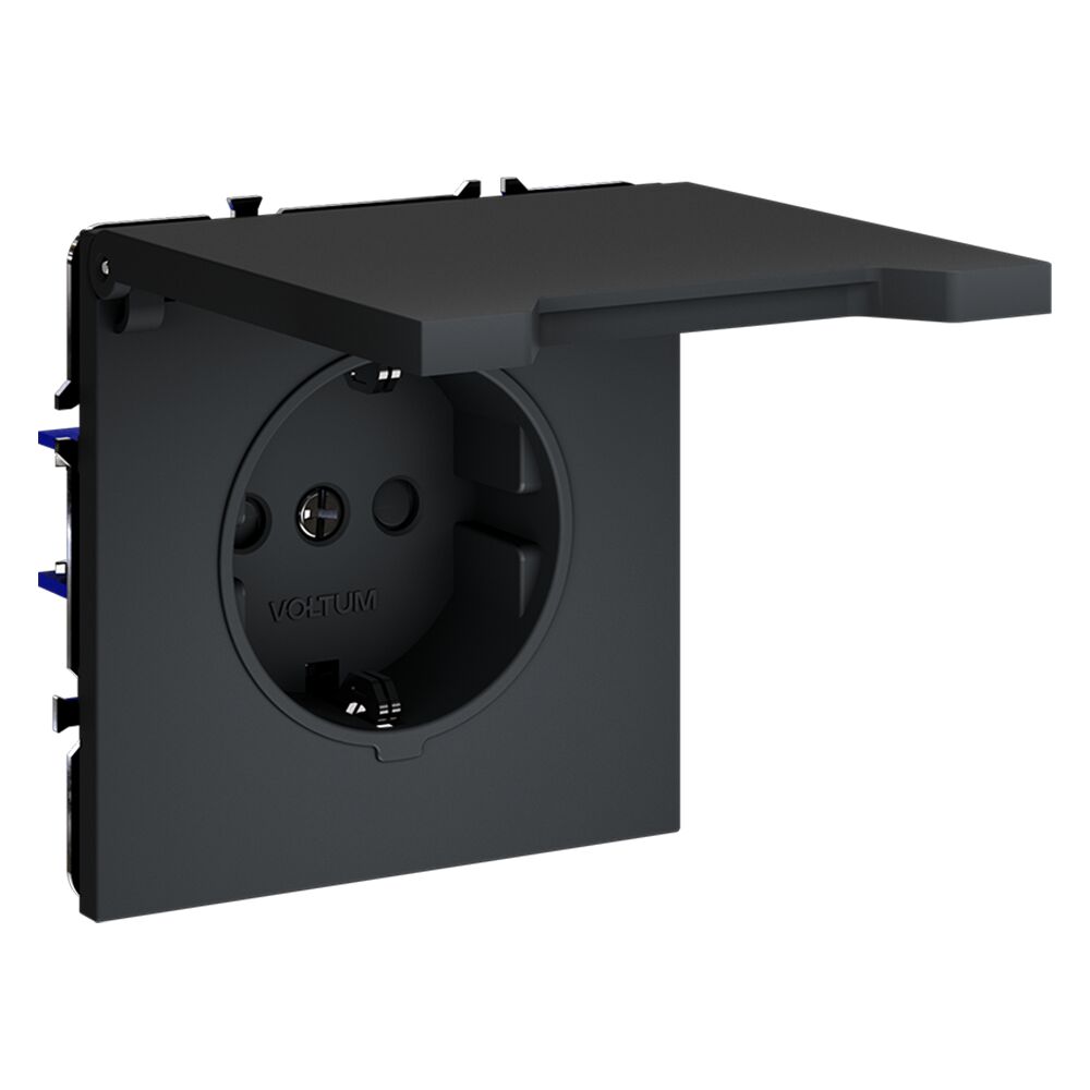 Розетка встраиваемая VOLTUM S70 с заземлением, защитными шторками и крышкой 16А VLS040307