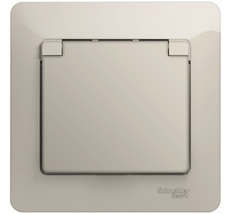 Розетка встраиваемая с заземлением, шторками и крышкой (молочный) Systeme Electric GSL000946