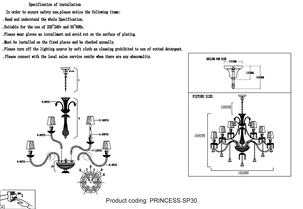 Подвесная люстра Crystallux PRINCESS PRINCESS SP30_CR