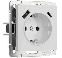 Розетка с заземлением, шторками и USB тип A+C Werkel a064014_WR