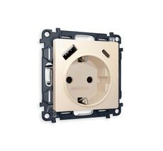 Розетка Ambrella Volt ALFA 2USB A+C 20W быстрая зарядка с заземлением со шторками 2P+E 16A-250V QUANT MA330010_AMB