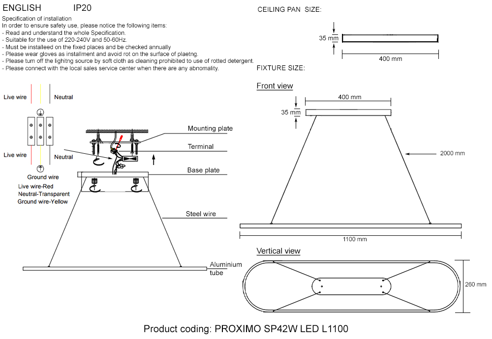 Подвесной светильник Crystallux PROXIMO PROXIMO SP42W LED L1100 BLACK_CR