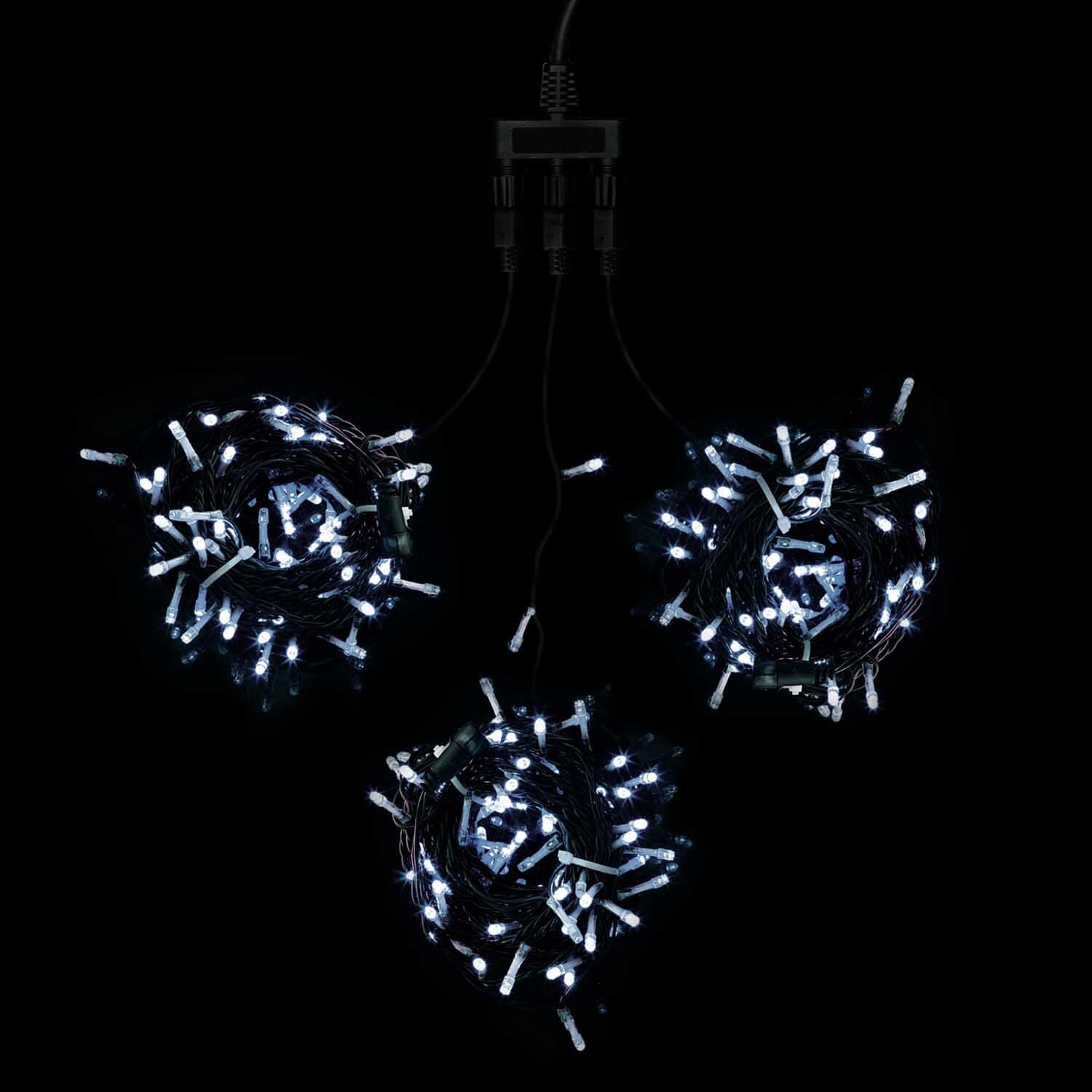 Комплект 3 Белых Нити с Мерцанием Белого Диода по 20м, 600 LED, Провод Черный ПВХ, IP54 KDD600BLW-11-1W
