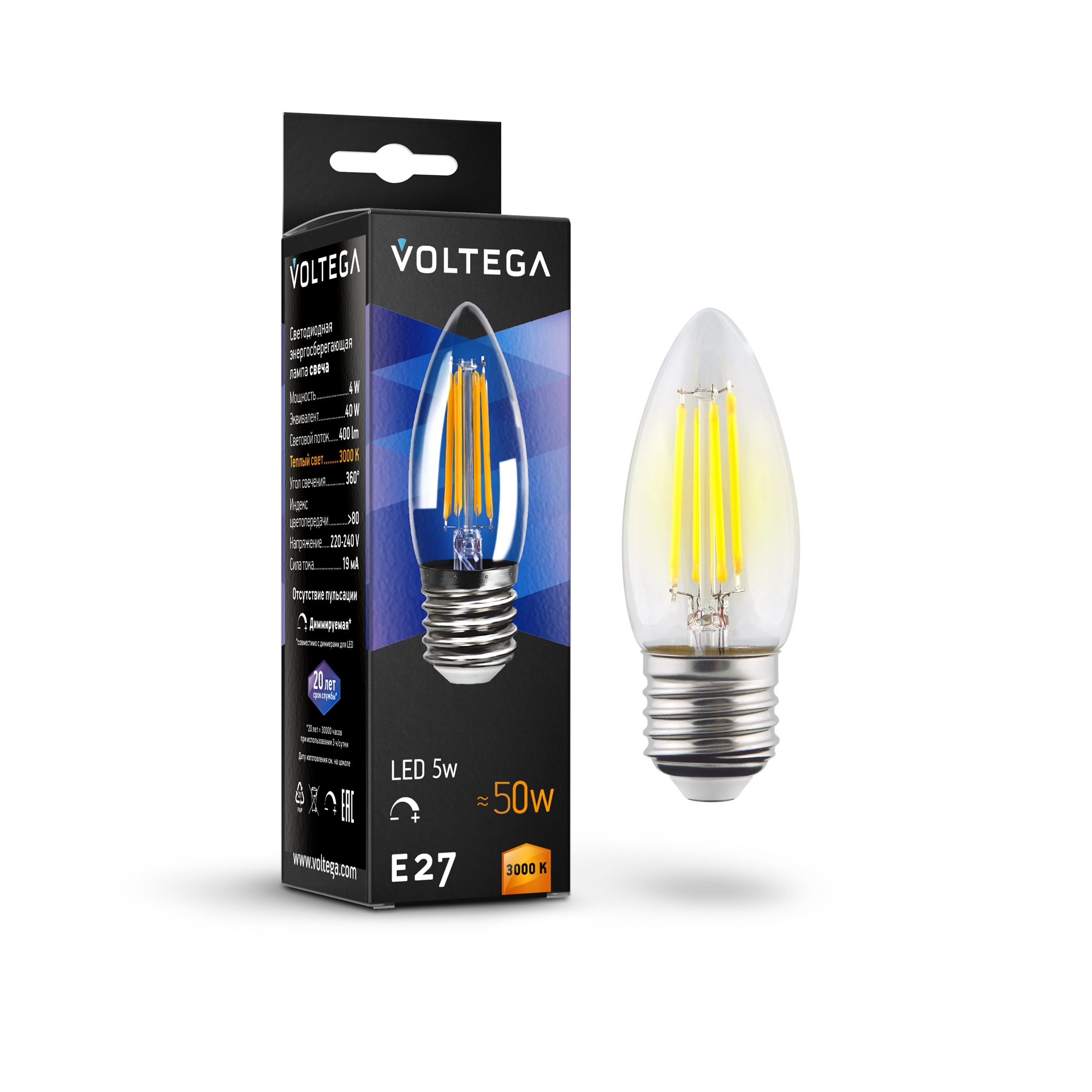 Лампочка Voltega Candle dim 5W 8462_VG