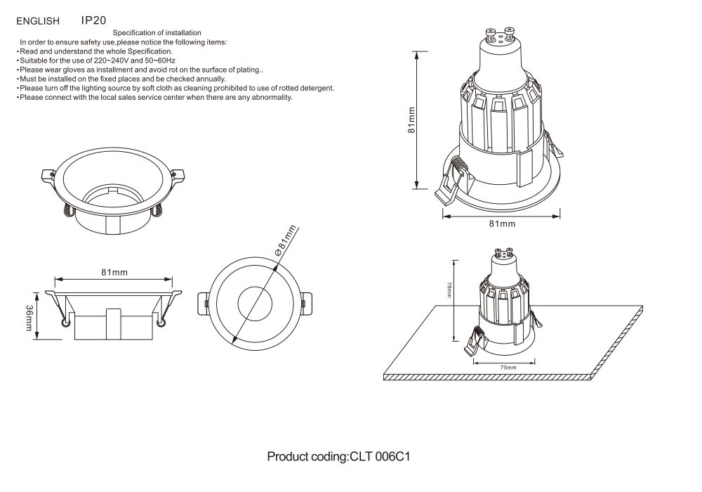 Встраиваемый светильник Crystallux CLT 006C1 WH_CR