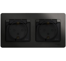 Розетка встраиваемая двойная с заземлением, шторками и крышкой (антрацит) IP44 Systeme Electric GSL000747
