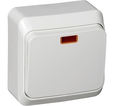 Выключатель накладной одноклавишный с подсветкой (белый) Systeme Electric BA10-007B