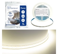 Светодиодная LED лента 240SMD(2835)/м 19Вт/м 12V 4000К Feron 48827_FR