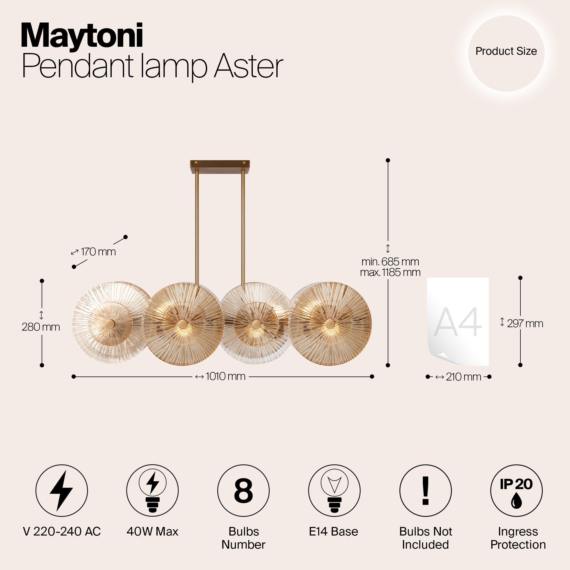 Подвесная люстра Maytoni Aster MOD007PL-08G1_MY