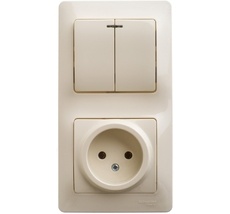 Розетка встраиваемая с заземлением с двухклавишным выключателем с подсветкой (бежевый) Systeme Electric GSL000273