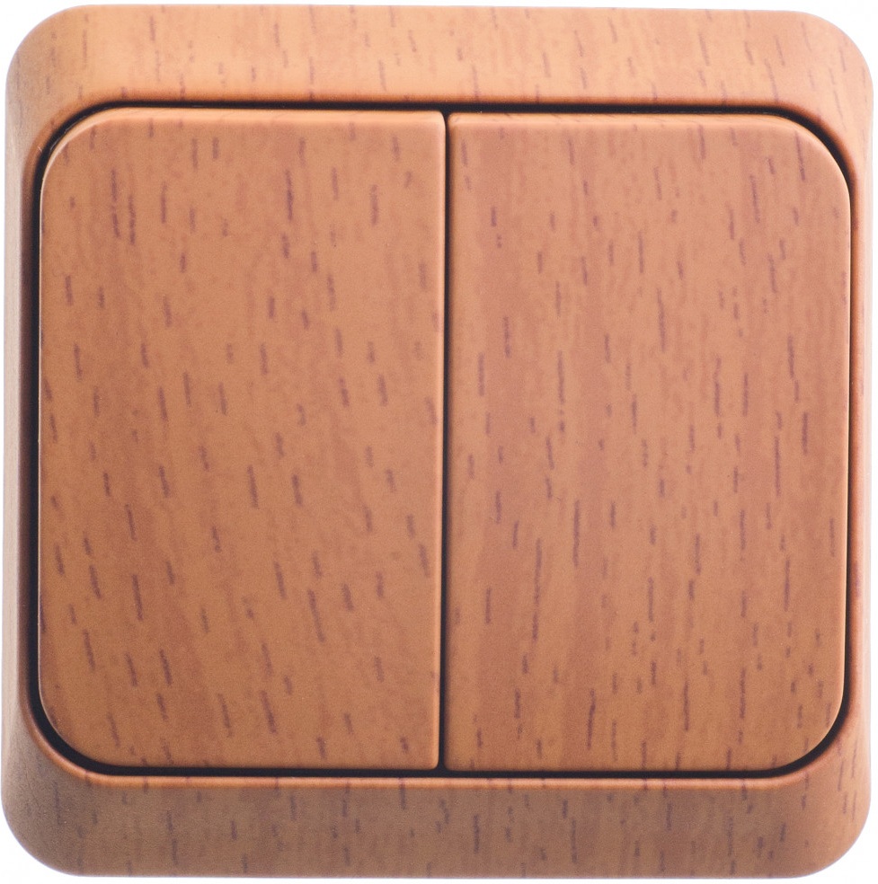 Выключатель накладной двухклавишный с подсветкой (бук) Systeme Electric BA10-006T