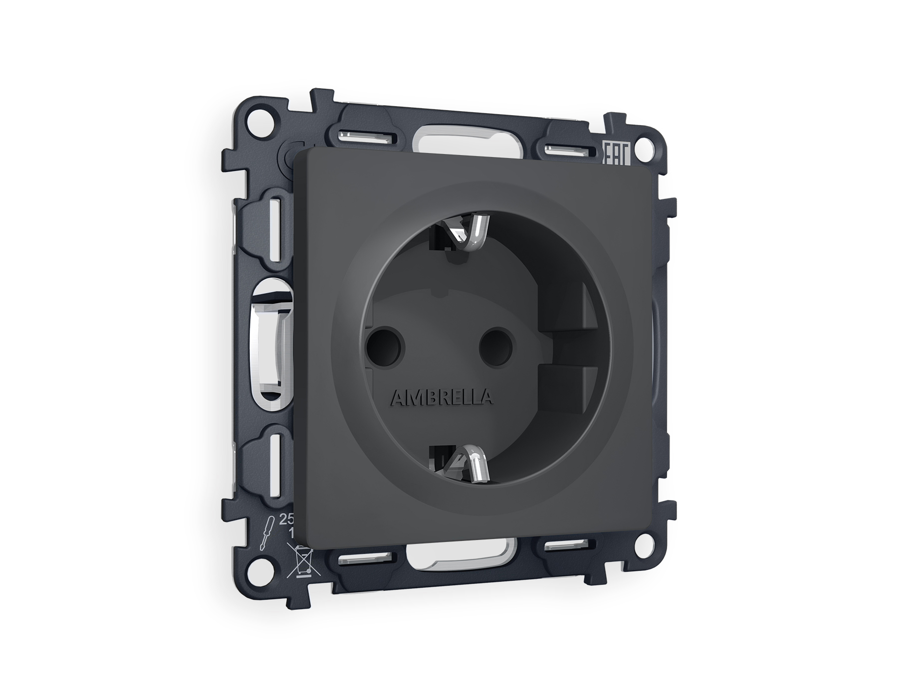 Розетка Ambrella Volt ALFA мягкое касание с заземлением и шторками 2P+E 16A-250V QUANT MA907010_AMB