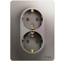 Розетка встраиваемая двойная с заземлением (платина) Systeme Electric GSL001224