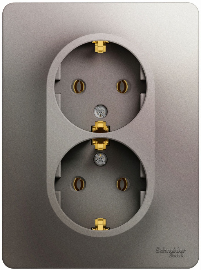 Розетка встраиваемая двойная с заземлением (платина) Systeme Electric GSL001224