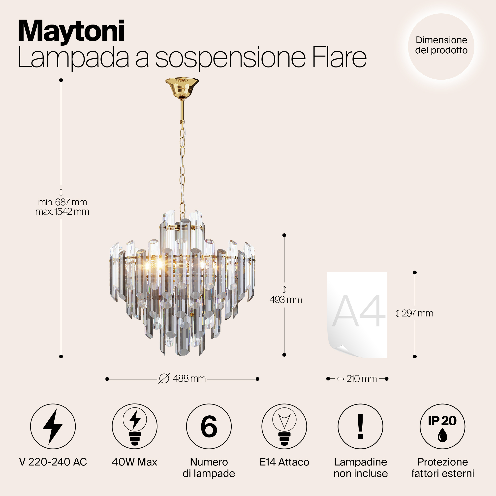Подвесная люстра Maytoni Flare DIA200PL-06G_MY