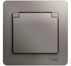 Розетка встраиваемая с заземлением, шторками и крышкой (платина) Systeme Electric GSL001246