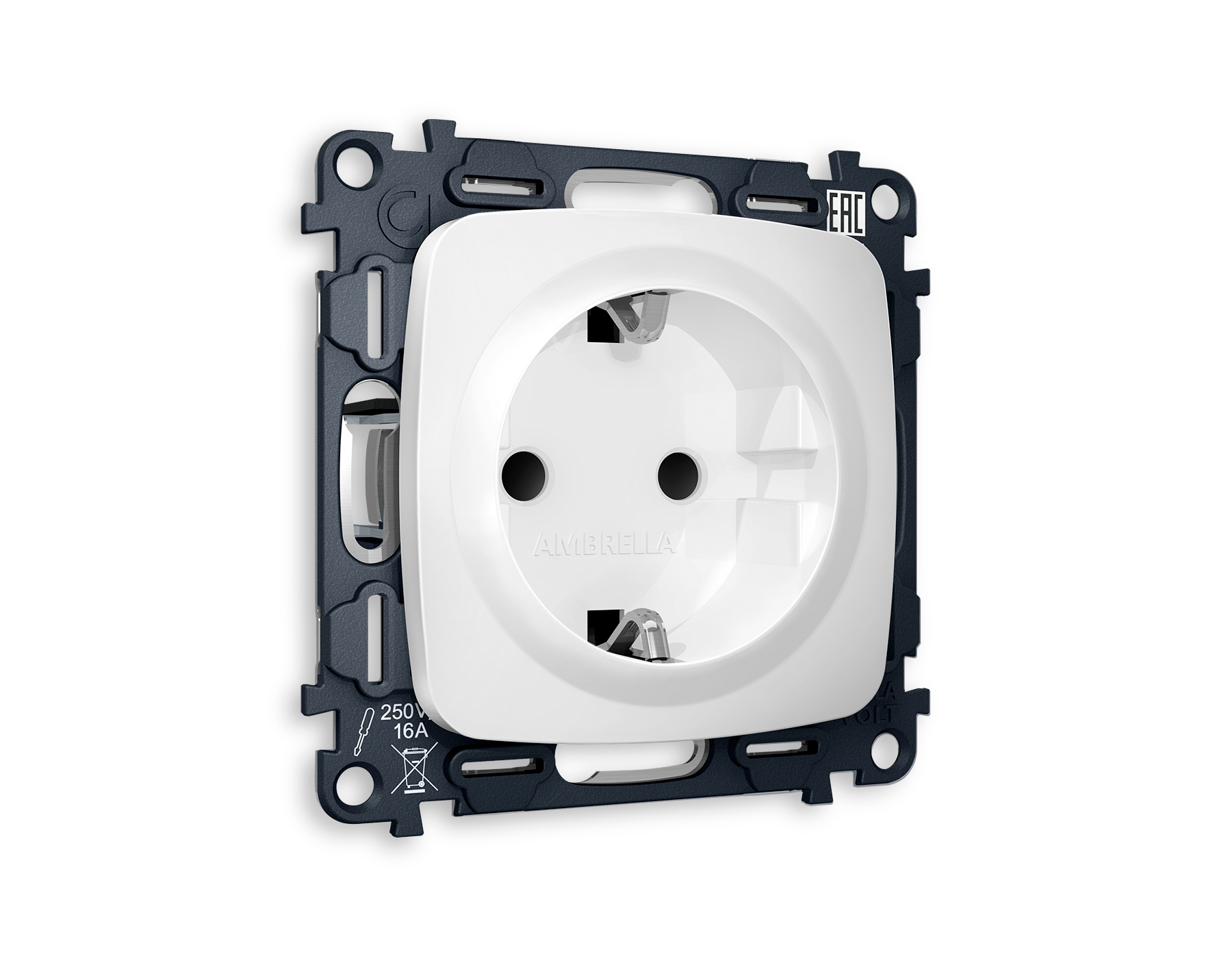 Розетка Ambrella Volt OMEGA с заземлением со шторками 2P+E 16A-250V QUANT MO127010_AMB