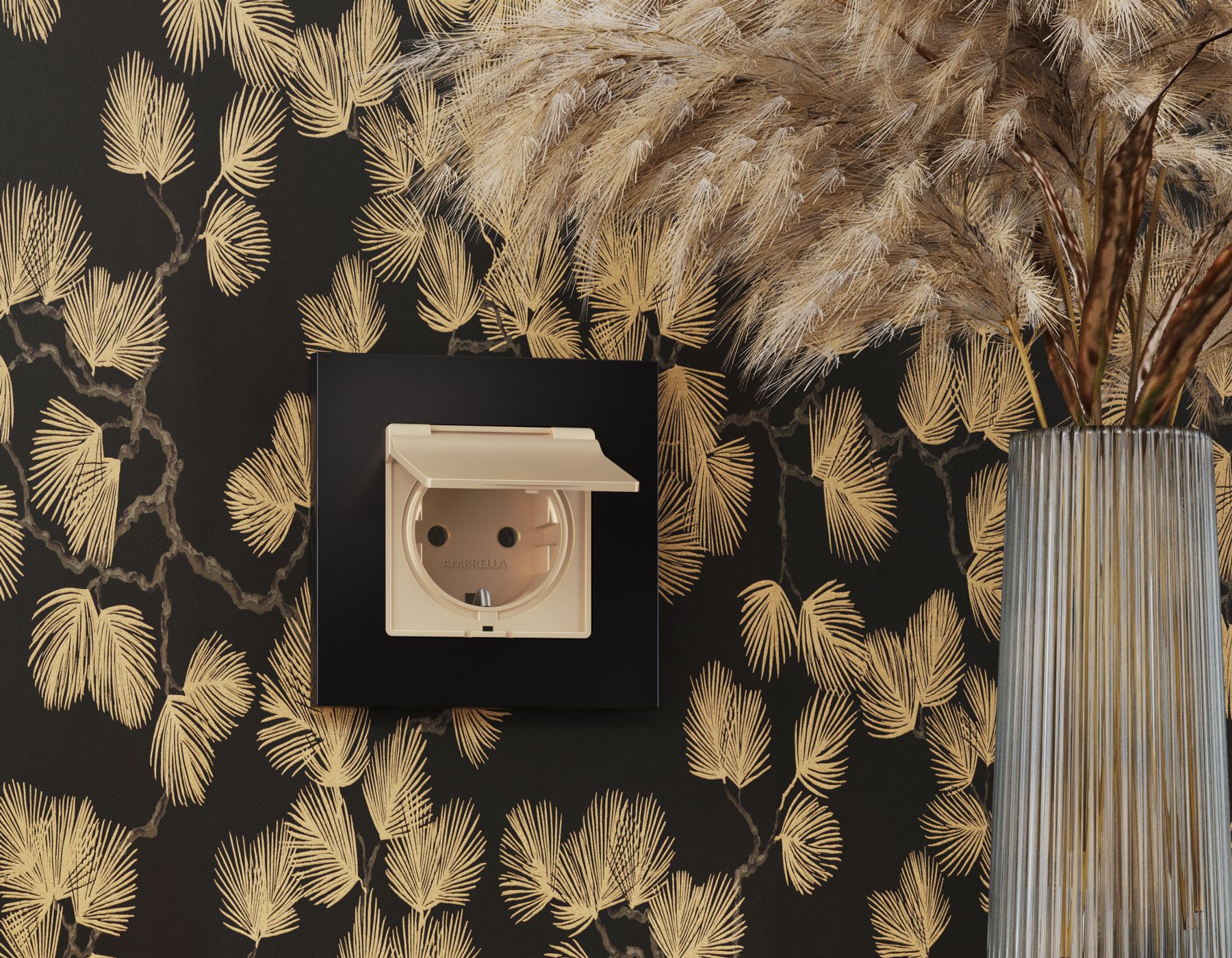 Лицевая панель для электрической розетки с заземлением со шторками и крышкой IP44 Ambrella Volt ALFA AP6080_AMB