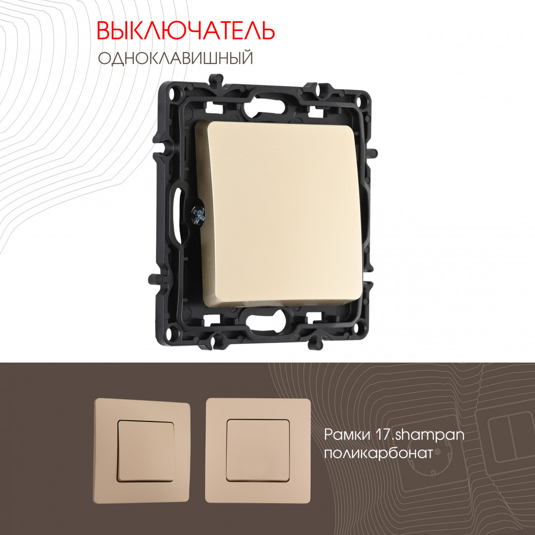 Выключатель одноклавишный 10AX 250V Arte Milano 217.30-1.shampan
