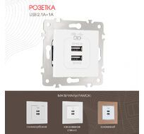 Розетка USB 2.1А+1А Arte Milano 203.46-1.white