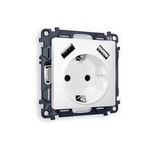 Розетка Ambrella Volt ALFA 2USB A+A 18W быстрая зарядка с заземлением и шторками 2P+E 16A-250V QUANT MA109010_AMB