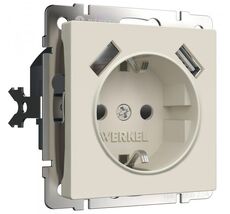 Розетка с заземлением, шторками и USB Werkel a062426_WR