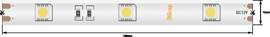 Лента светодиодная стандарт 5050, 30 LED/м, 7,2 Вт/м, 12В, IP65, Цвет: Теплый белый 00-00009472_SW