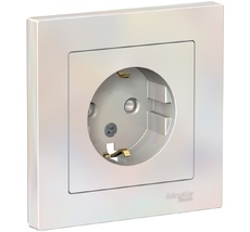 Розетка встраиваемая с заземлением и шторками (жемчужный) Systeme Electric ATN000444