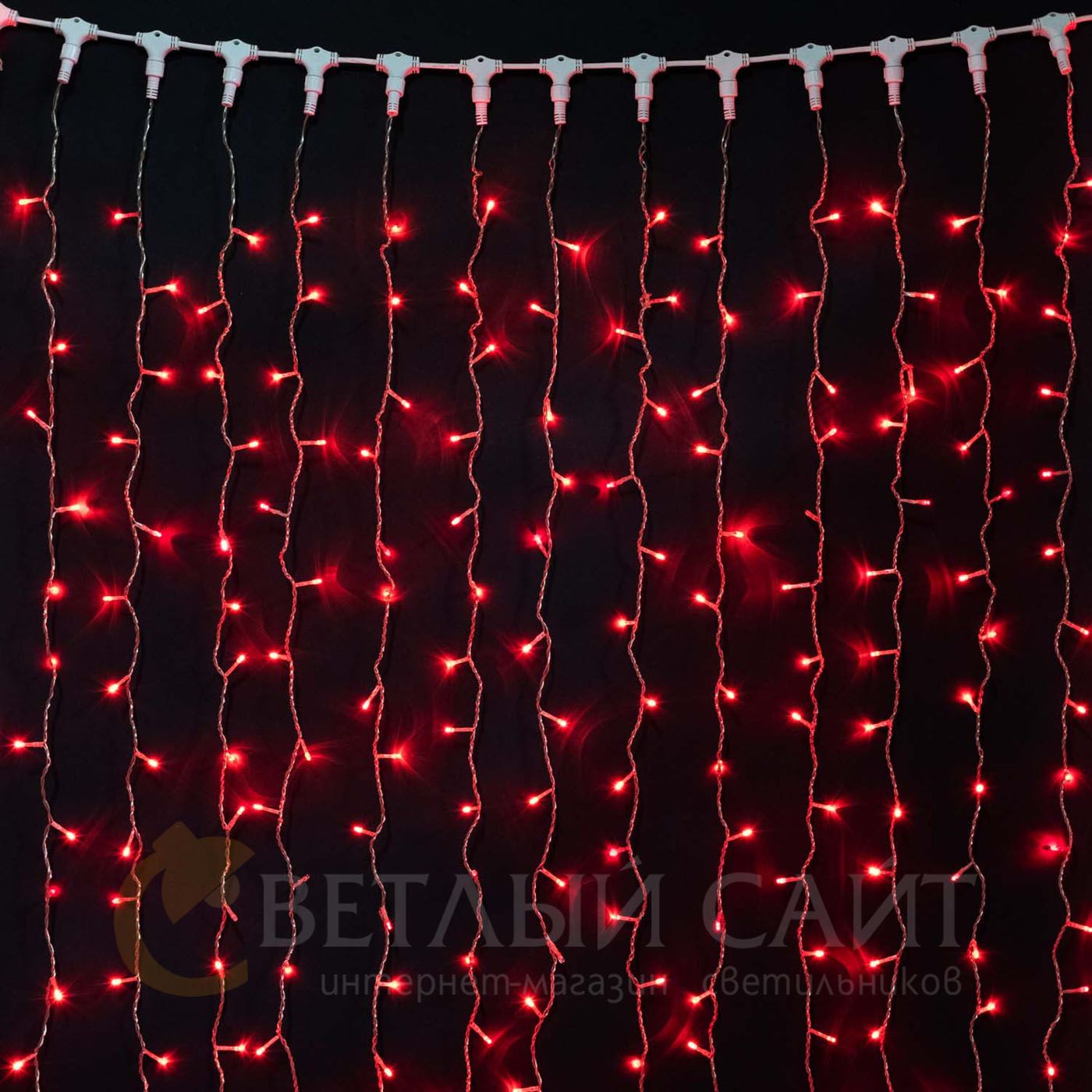 

Гирлянда Занавес 2 x 3 м Красный с Мерцанием 220В, 600 LED, Провод Прозрачный ПВХ, IP54 01-079, 01-079