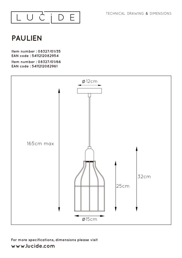 Подвесной светильник Lucide PAULIEN 08327/01/35