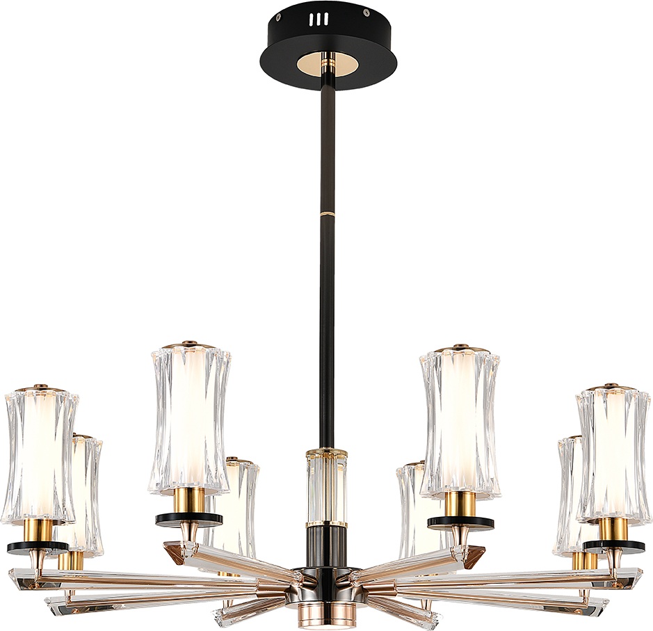 Потолочная LED люстра (+ночной режим) с ПДУ на штанге (13038/8R Black) Indigo V000186L