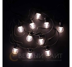 Светодиодная Гирлянда Прозрачная Колба 5м Белая 24В, 10 LED, Провод Черный ПВХ, IP54 BLL10G-11-1W