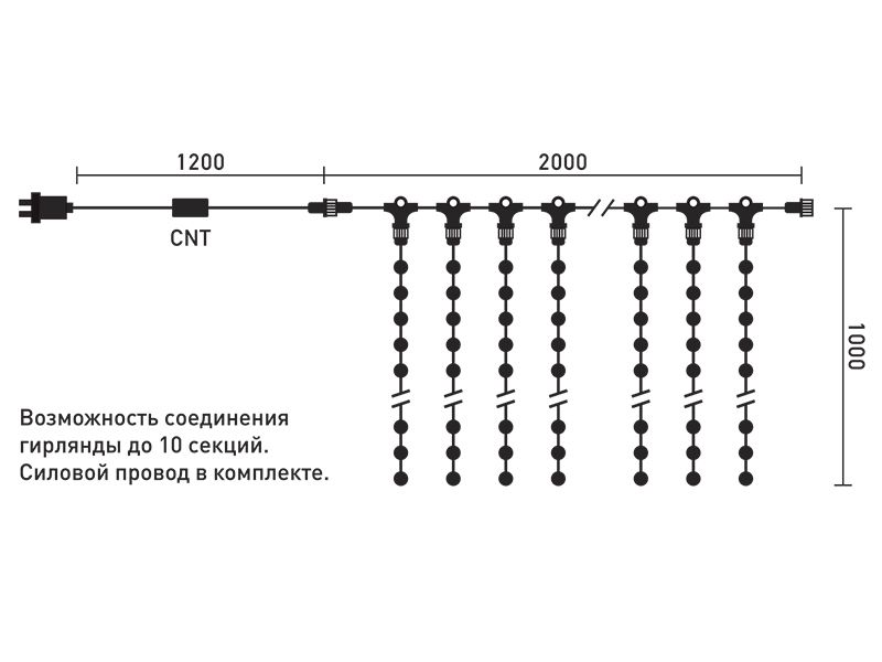 Гирлянда Занавес 2 x 1 м Тепло-Белый 220В, 200 LED, Провод Прозрачный ПВХ, IP54 PCL202-10-2WW