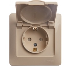 Розетка встраиваемая с заземлением, шторками и крышкой (бежевый) Systeme Electric GSL000246