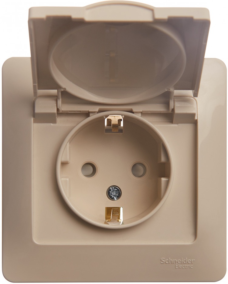 Розетка встраиваемая с заземлением, шторками и крышкой (бежевый) Systeme Electric GSL000246
