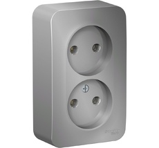 Розетка накладная двойная без заземления (алюминий) Systeme Electric BLNRA000213