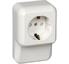 Розетка накладная с заземлением и шторками (белый) Systeme Electric RA16-003-2M-B